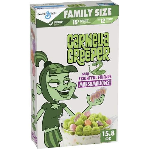 Carmella Creeper Cereal with Monster Marshmallows, Caramel Apple Flavored Kids Cereal, Limited Edition, Made with Whole Grain, Family Size, 15.8 oz