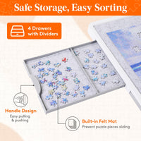 Lifewit 1500 Pieces 2-in-1 Rotating & Tilting Puzzle Board with Divided Drawers, Felt Mat, Protective Cover, Portable Jigsaw Puzzle Table with Handle, Felt Trays, Ideal Gift, 33.3" x 25.4", White