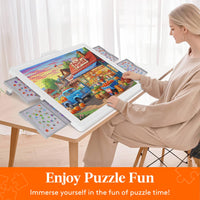 Lifewit 1500 Pieces 2-in-1 Rotating & Tilting Puzzle Board with Divided Drawers, Felt Mat, Protective Cover, Portable Jigsaw Puzzle Table with Handle, Felt Trays, Ideal Gift, 33.3" x 25.4", White
