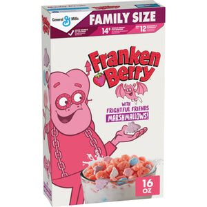 Franken Berry Cereal with Monster Marshmallows, Kids Breakfast Cereal, Limited Edition, Made with Whole Grain, Family Size, 16 oz