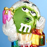 Kurt Adler 4.25" Miss Green M&M's Candy Nostalgic Hand-Crafted Glass Christmas Ornament