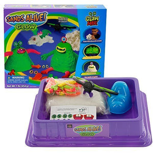 Sands Alive Play Sand Deluxe Monster Set Glow in The Dark Sand with UV Light Pen, Glasses, Molds and Playmat, 1 lb.