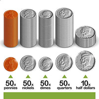 Learn & Climb Play Money Coins for Kids - 10 Half Dollars, 50 Quarters, 50 Dimes, 50 Nickels, 50 Pennies