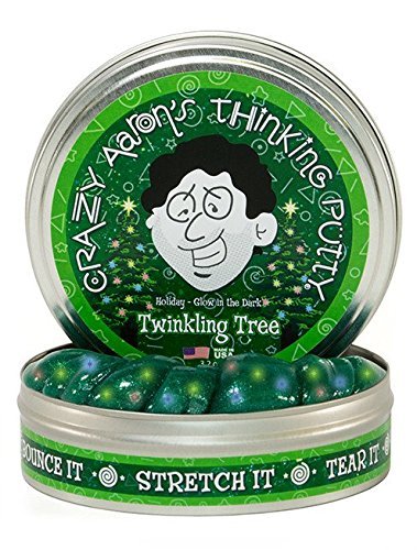 Crazy Aaron's Thinking Putty, 3.2 Ounce, Holiday - Glow in the Dark Twinkling Tree