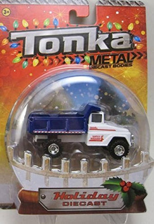 Santa's Workshop Blue & White Dump Truck Tonka Metal Holiday Diecast 1:50 Scale