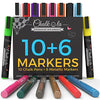 Liquid Chalk Markers & Metallic Colors by Chalkola | Pack of 16 chalk pens | For Chalkboard, Whiteboard, Blackboard, Window, Glass, Bistro | 6mm Reversible Bullet & Chisel Tip Erasable Ink