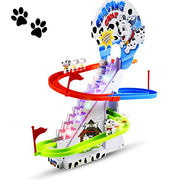 Haktoys Dalmatian Spotty Dog Chasing Game Playful Puppy Set | Upgraded Version Playful Playset with LED Flashing Lights and Music On/Off Button for Quiet Play, Safe and Durable, Gift for Toddlers&Kids