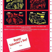 Box of 16 Cars and Trucks Etch Art Valentine Cards Includes 16 Styluses 4 Different Designs
