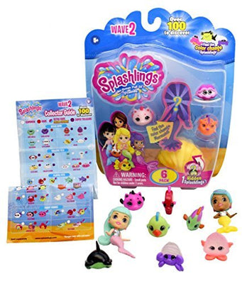 Splashlings Wave II Six Pack Playset- One Mermaid, Four, And One Treasure Shell