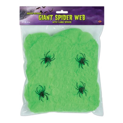 FR Giant Spider Web (slime green; 4 - 2 spiders included) Party Accessory  (1 count) (2.1Ozs/Pkg)