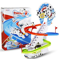 Haktoys Dalmatian Spotty Dog Chasing Game Playful Puppy Set | Upgraded Version Playful Playset with LED Flashing Lights and Music On/Off Button for Quiet Play, Safe and Durable, Gift for Toddlers&Kids